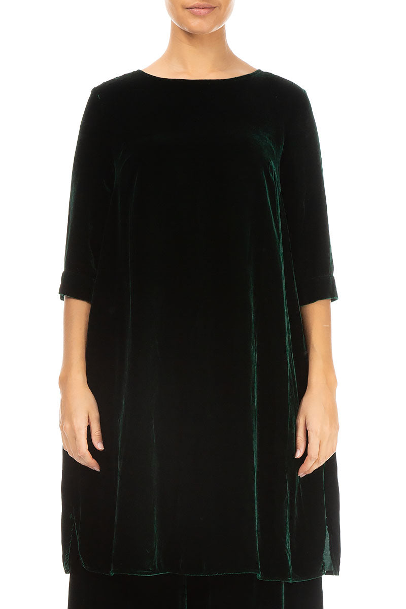 Loose Pine Green Silk Velvet Tunic 1
