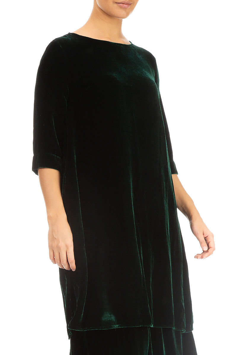 Loose Pine Green Silk Velvet Tunic 3