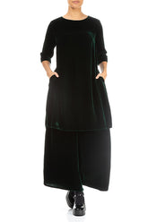 Loose Pine Green Silk Velvet Tunic 4