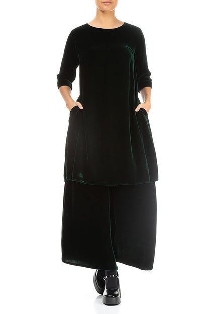 Loose Pine Green Silk Velvet Tunic 4