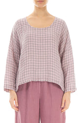 Loose Pink Check Linen Blouse 1