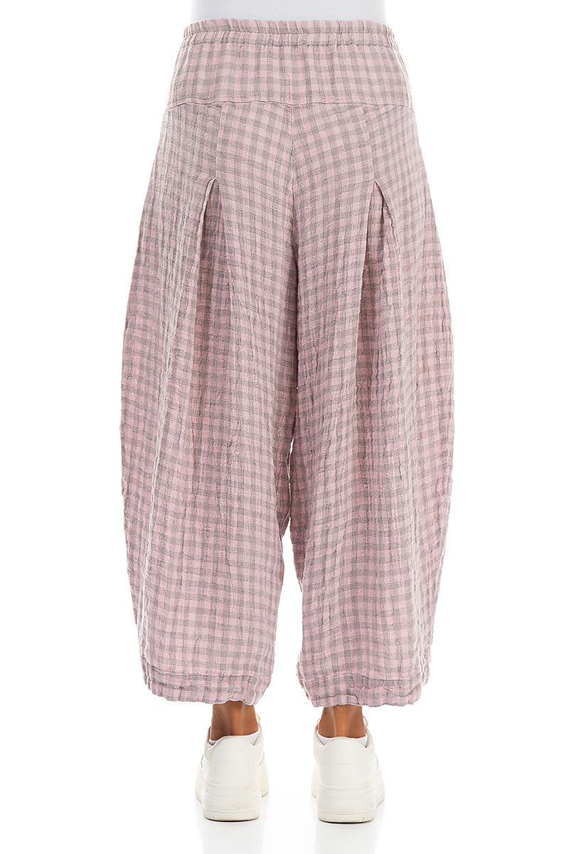 Loose Pink Check Linen Trousers 2