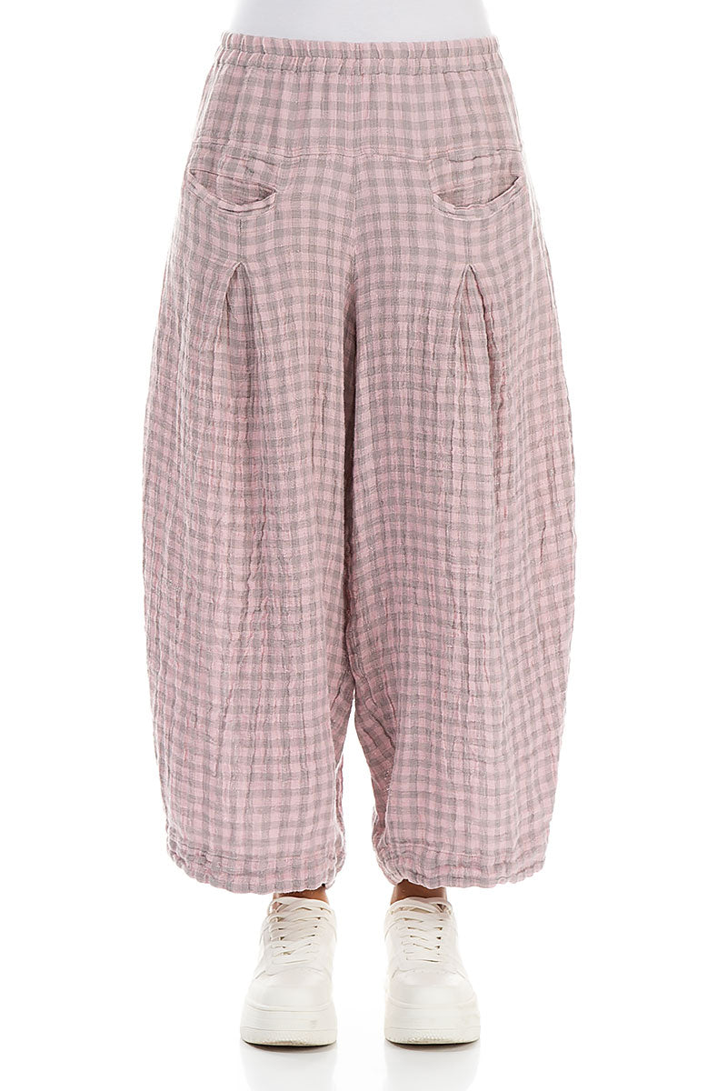 Loose Pink Check Linen Trousers 1