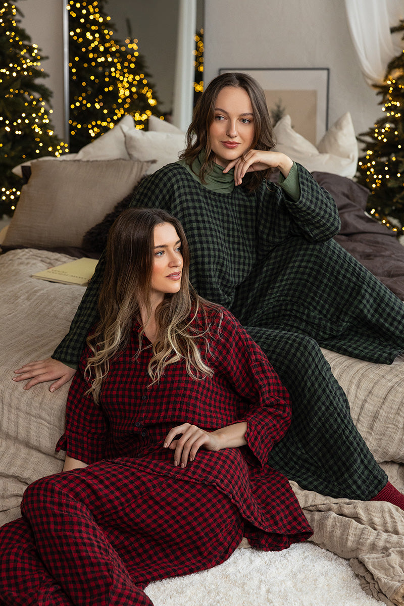 Loose Red Check Linen Shirt 1