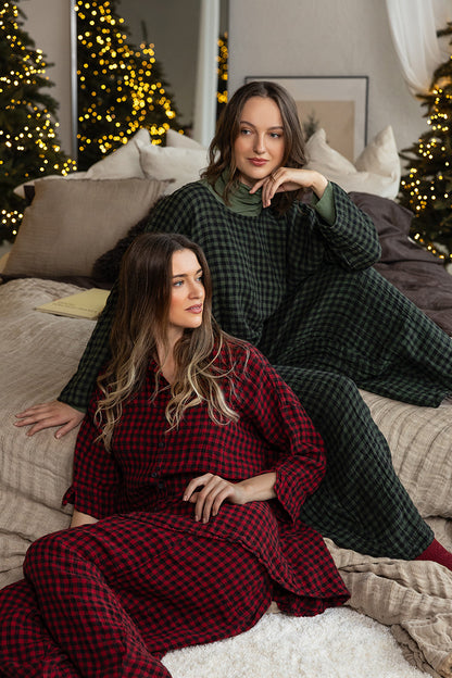 Loose Red Check Linen Shirt 1