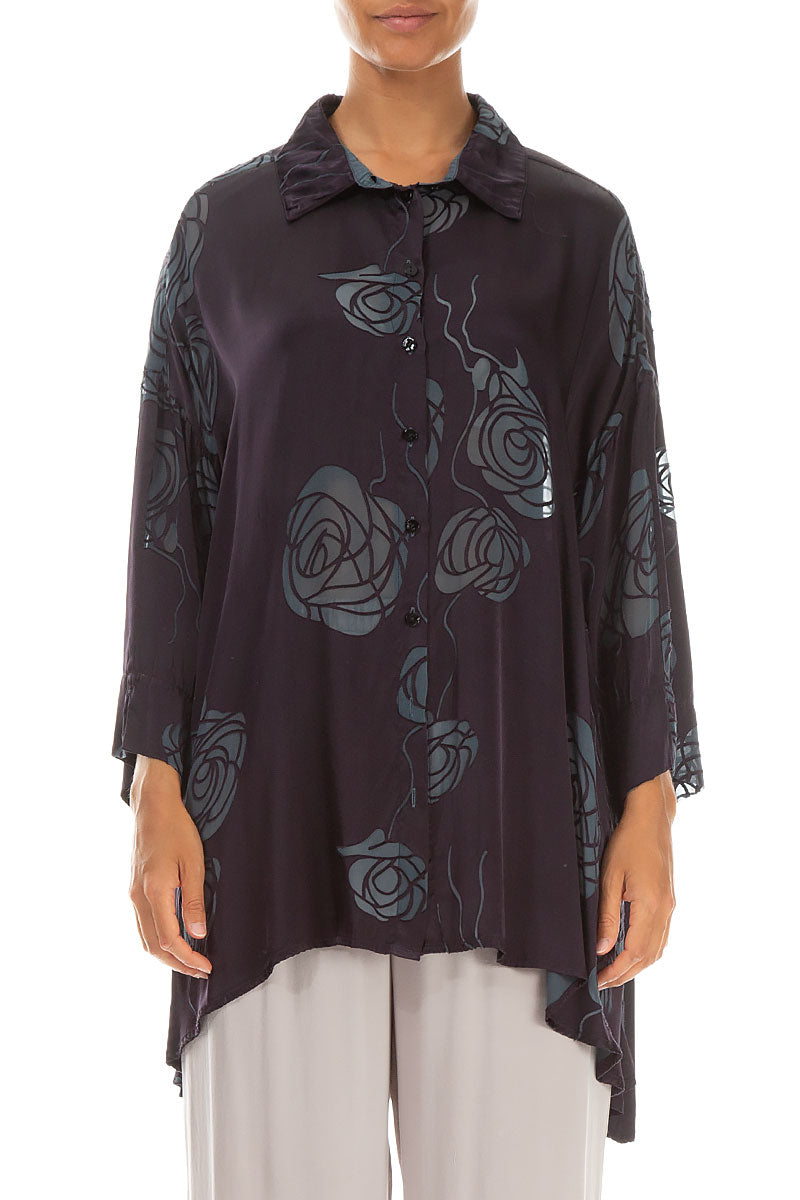 Loose Roses Steel Silk Shirt 1