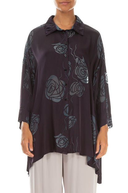 Loose Roses Steel Silk Shirt 1