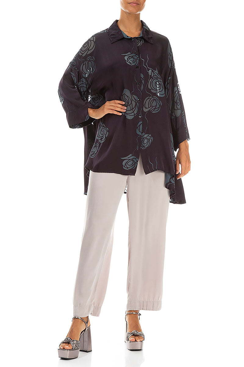 Loose Roses Steel Silk Shirt 4