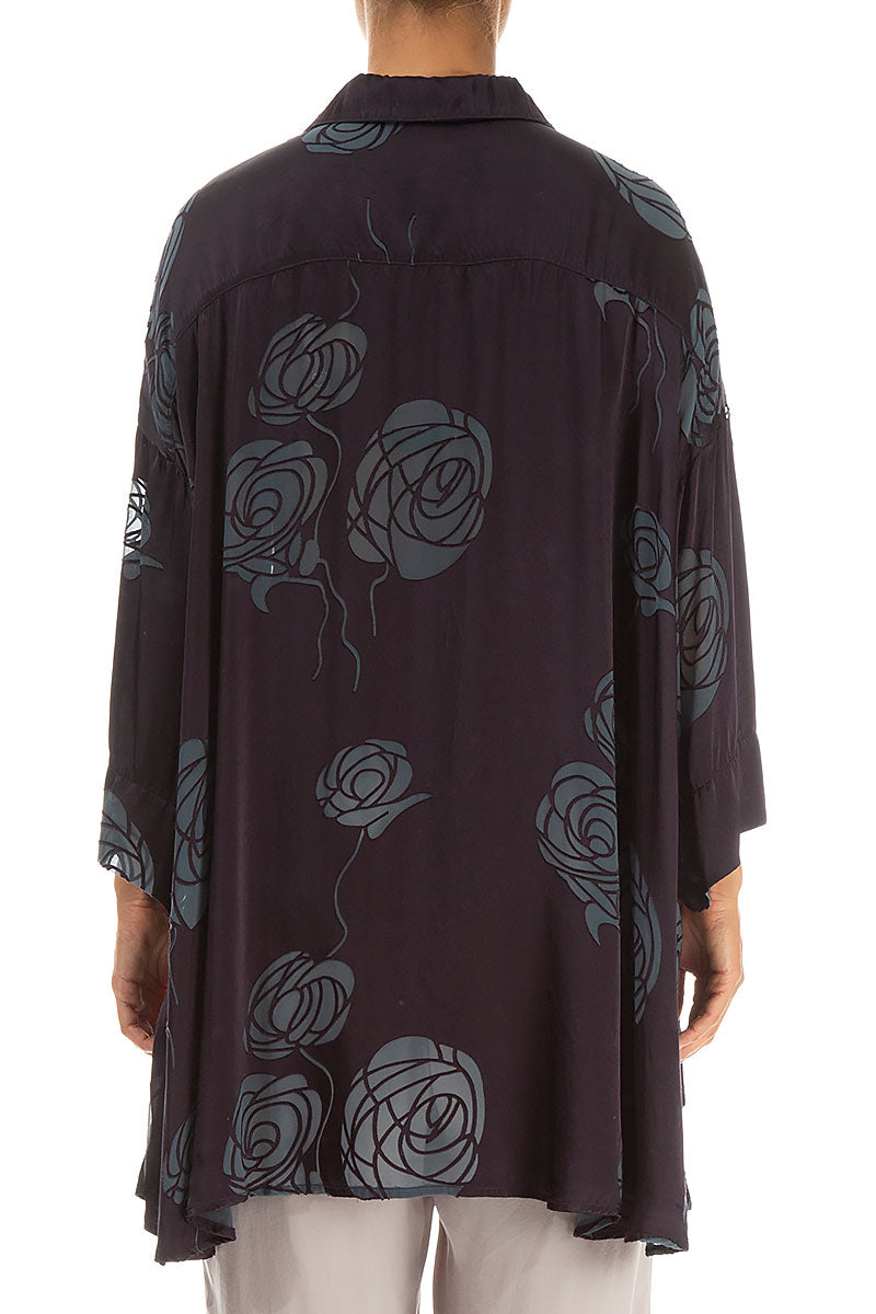 Loose Roses Steel Silk Shirt 2