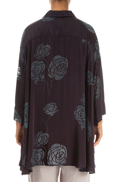 Loose Roses Steel Silk Shirt 2