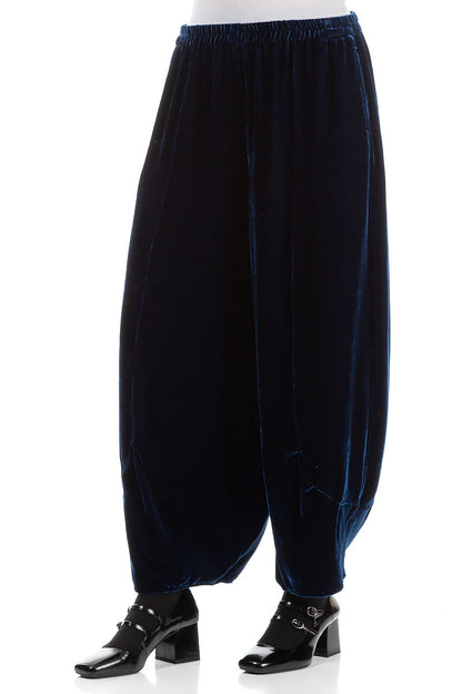 Loose Royal Blue Silk Velvet Trousers