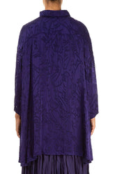 Loose Royal Purple Devoré Feather Silk Shirt 2