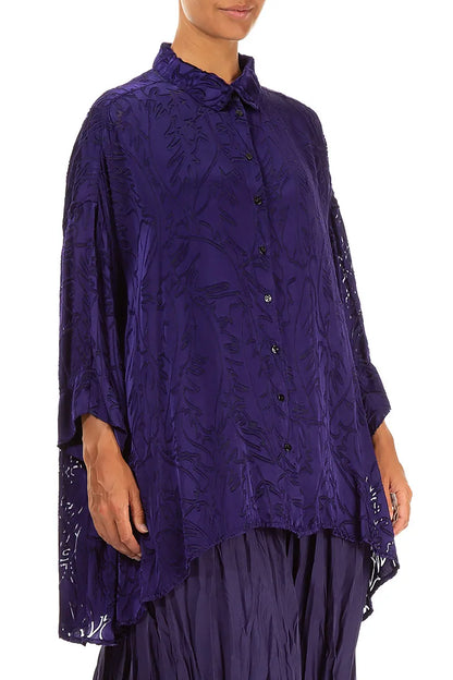Loose Royal Purple Devoré Feather Silk Shirt 3
