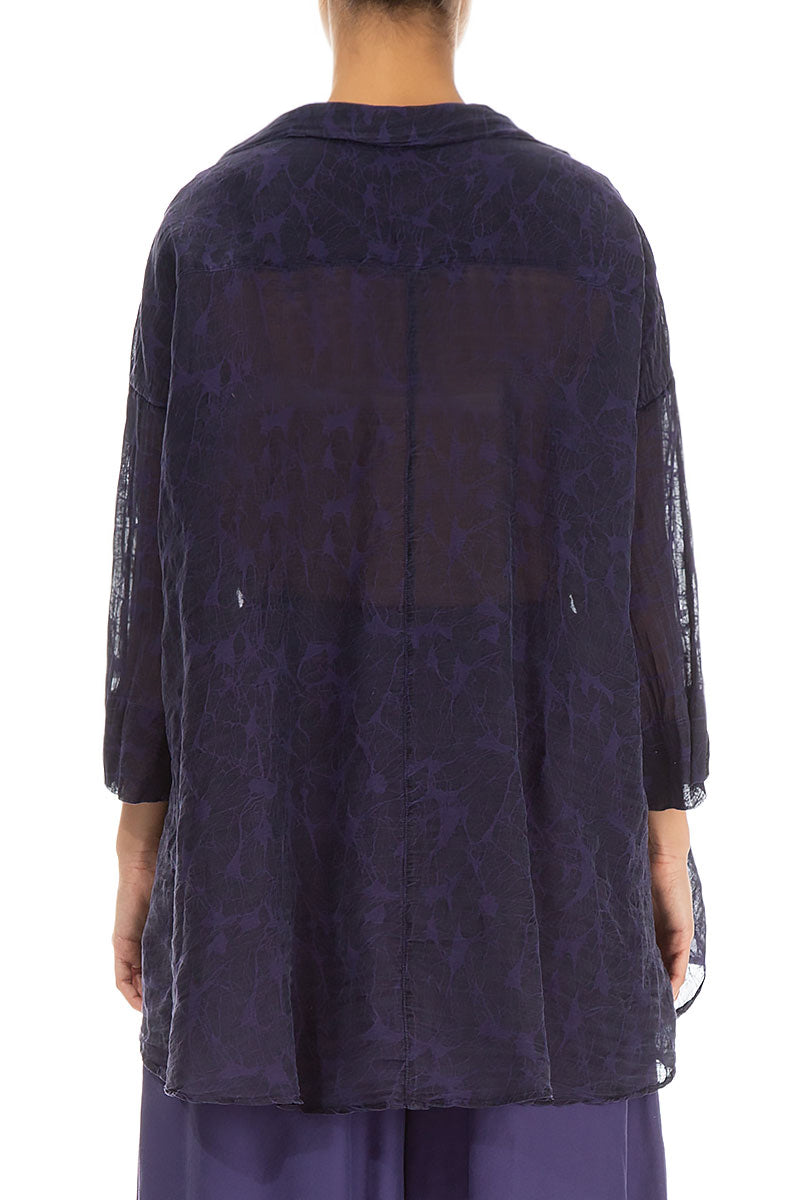 Loose Royal Purple Patterned Silk Shirt 2
