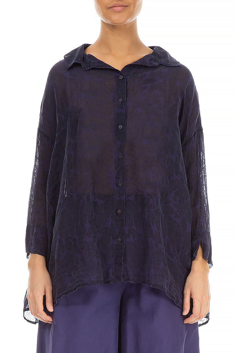 Loose Royal Purple Patterned Silk Shirt 1
