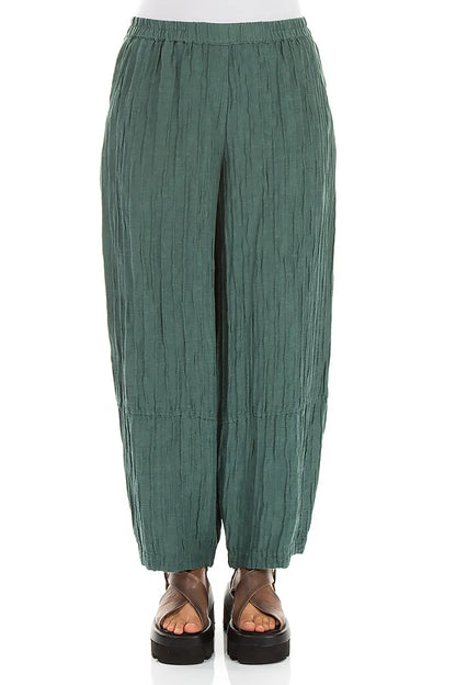Loose Sage Crinkled Silk Linen Trousers 1