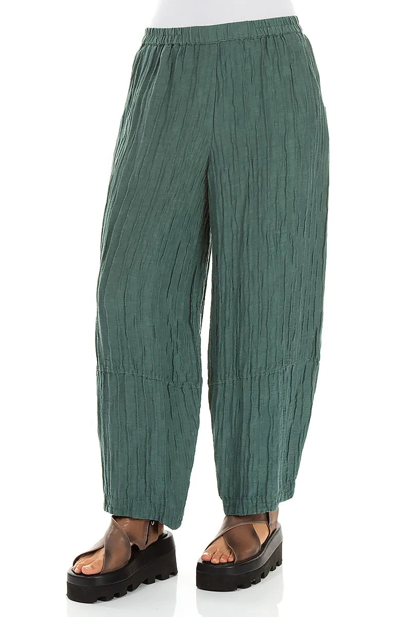 Loose Sage Crinkled Silk Linen Trousers 3