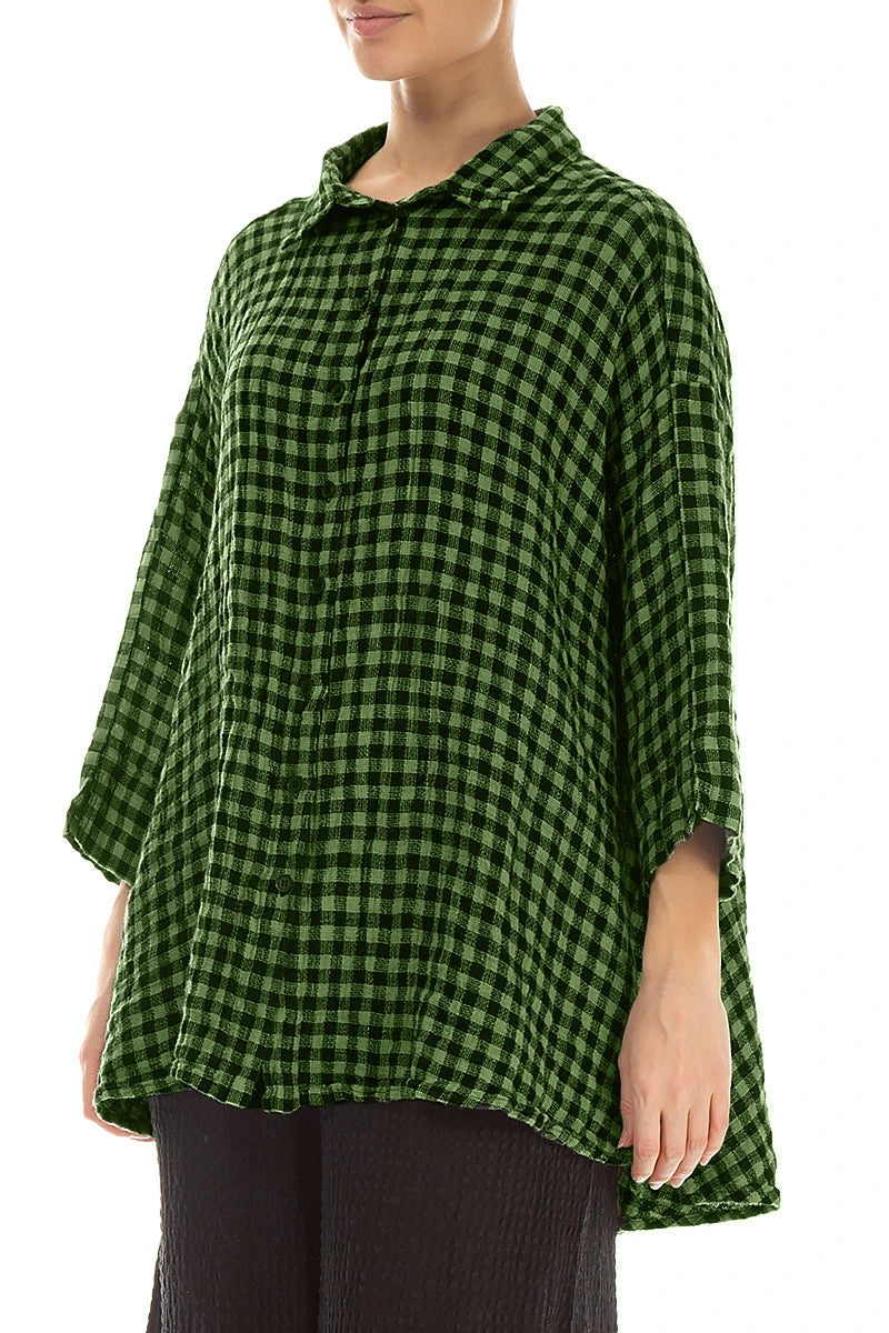 Loose Shamrock Green Check Linen Shirt