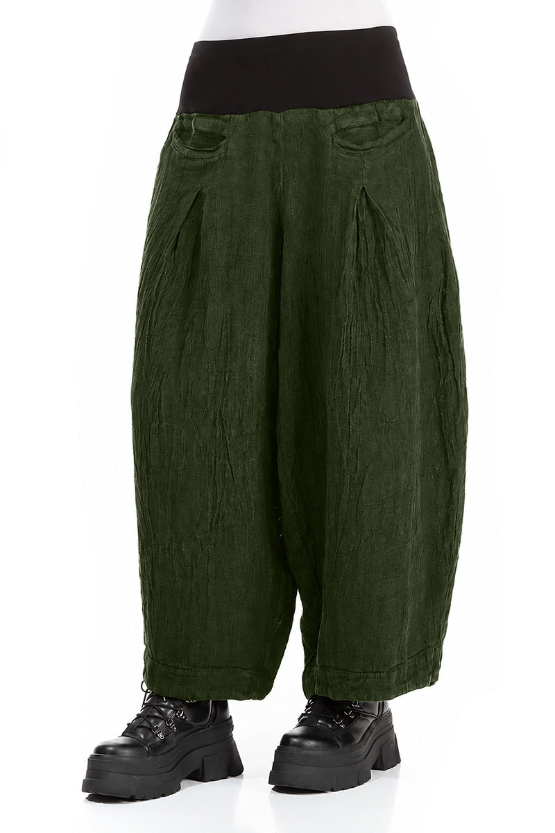 Loose Shamrock Green Mélange Linen Trousers