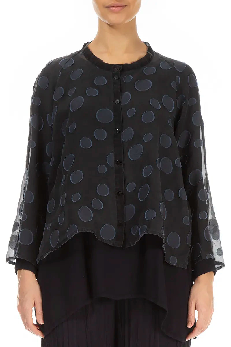 Loose Short Slate Blue Bubbles Silk Jacket