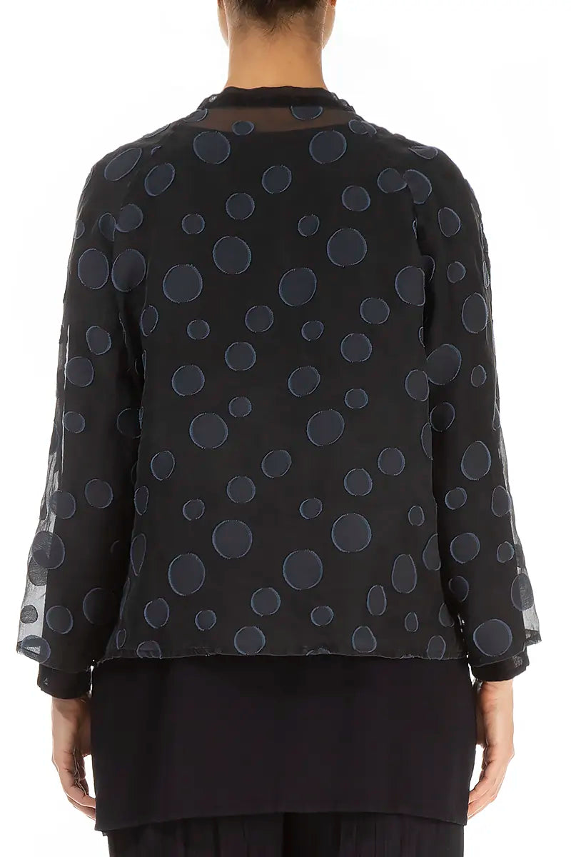 Loose Short Slate Blue Bubbles Silk Jacket