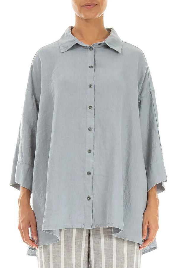 Loose Silver Grey Linen Shirt 1