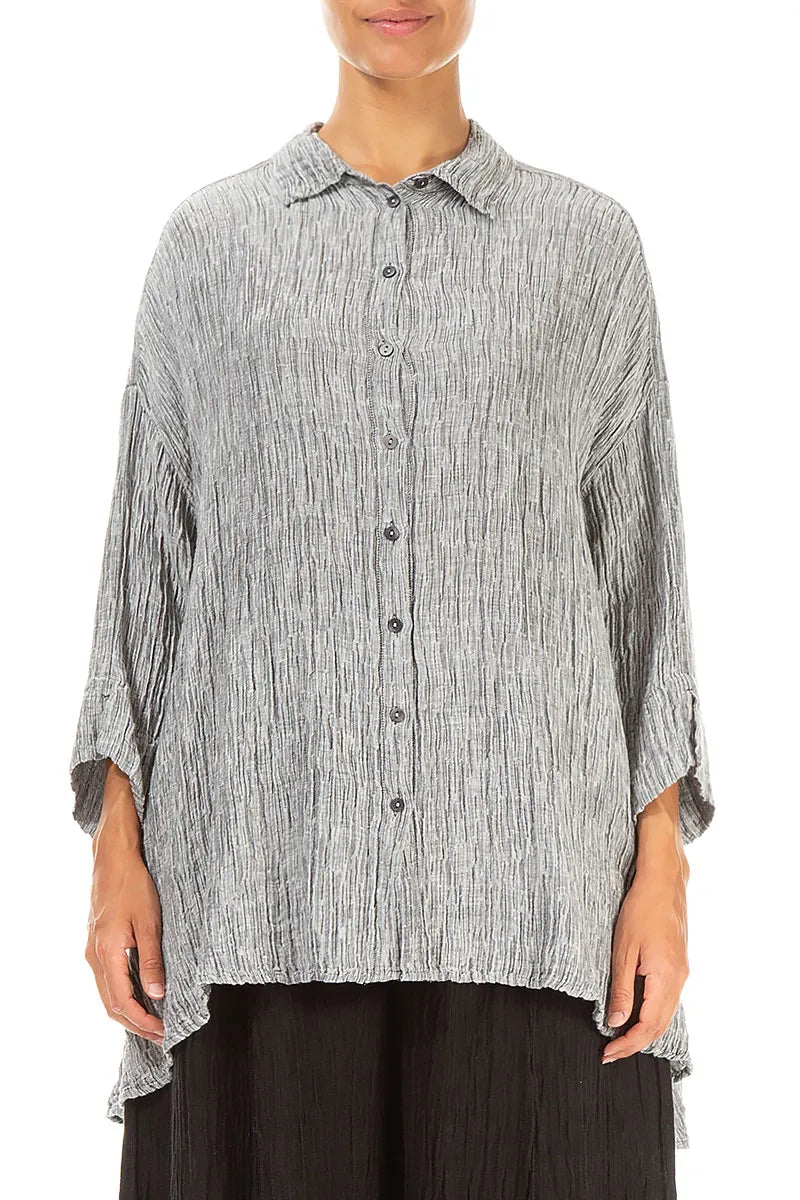 Loose Silver Silk Linen Shirt
