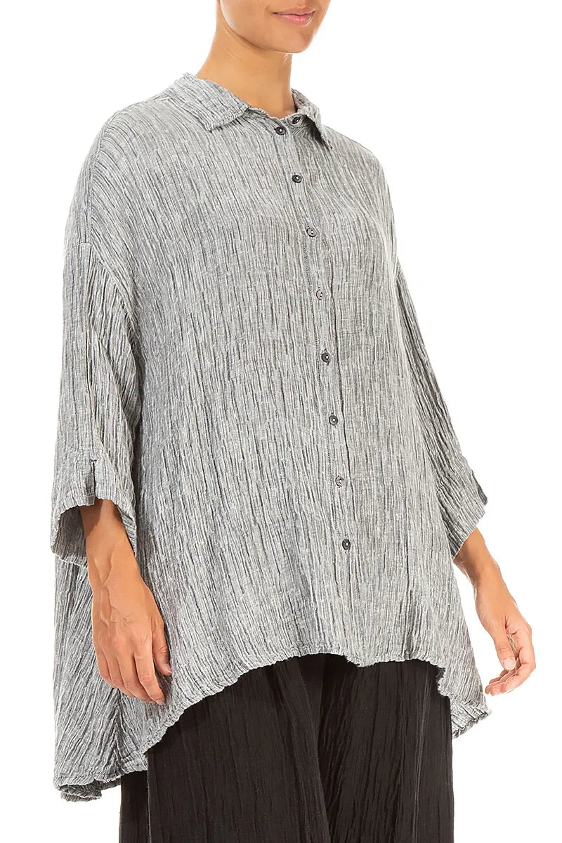 Loose Silver Silk Linen Shirt