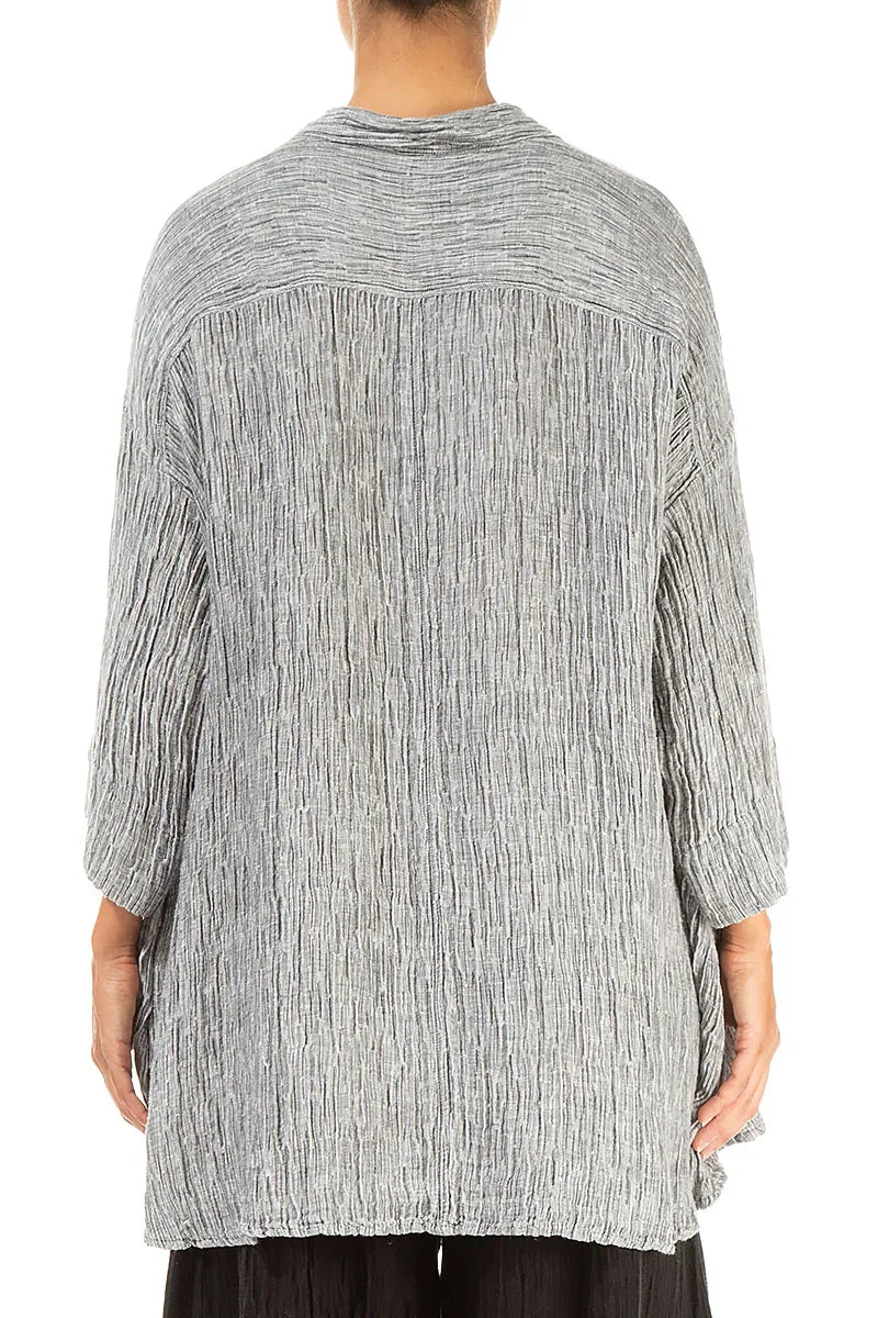 Chemise ample en lin et soie argentée