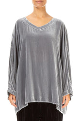 Loose Silver Silk Velvet Blouse 1