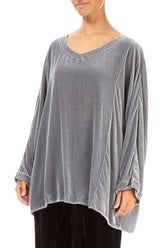 Loose Silver Silk Velvet Blouse 3