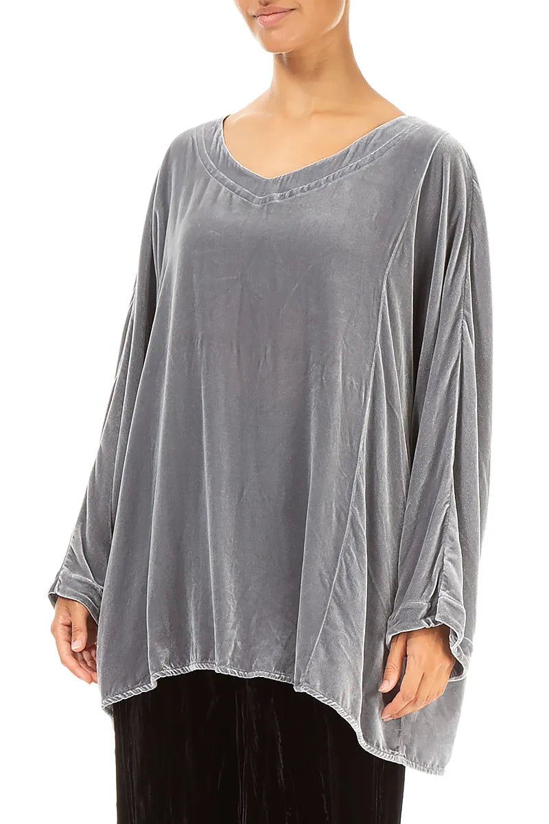 Loose Silver Silk Velvet Blouse 3