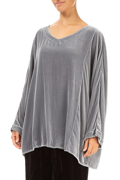 Loose Silver Silk Velvet Blouse 3