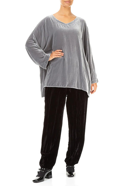 Loose Silver Silk Velvet Blouse 4