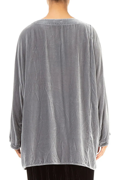 Loose Silver Silk Velvet Blouse 2