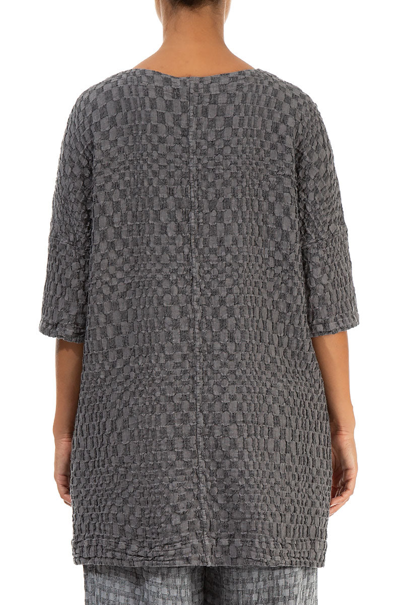 Loose Silver Wavy Check Linen Tunic 2