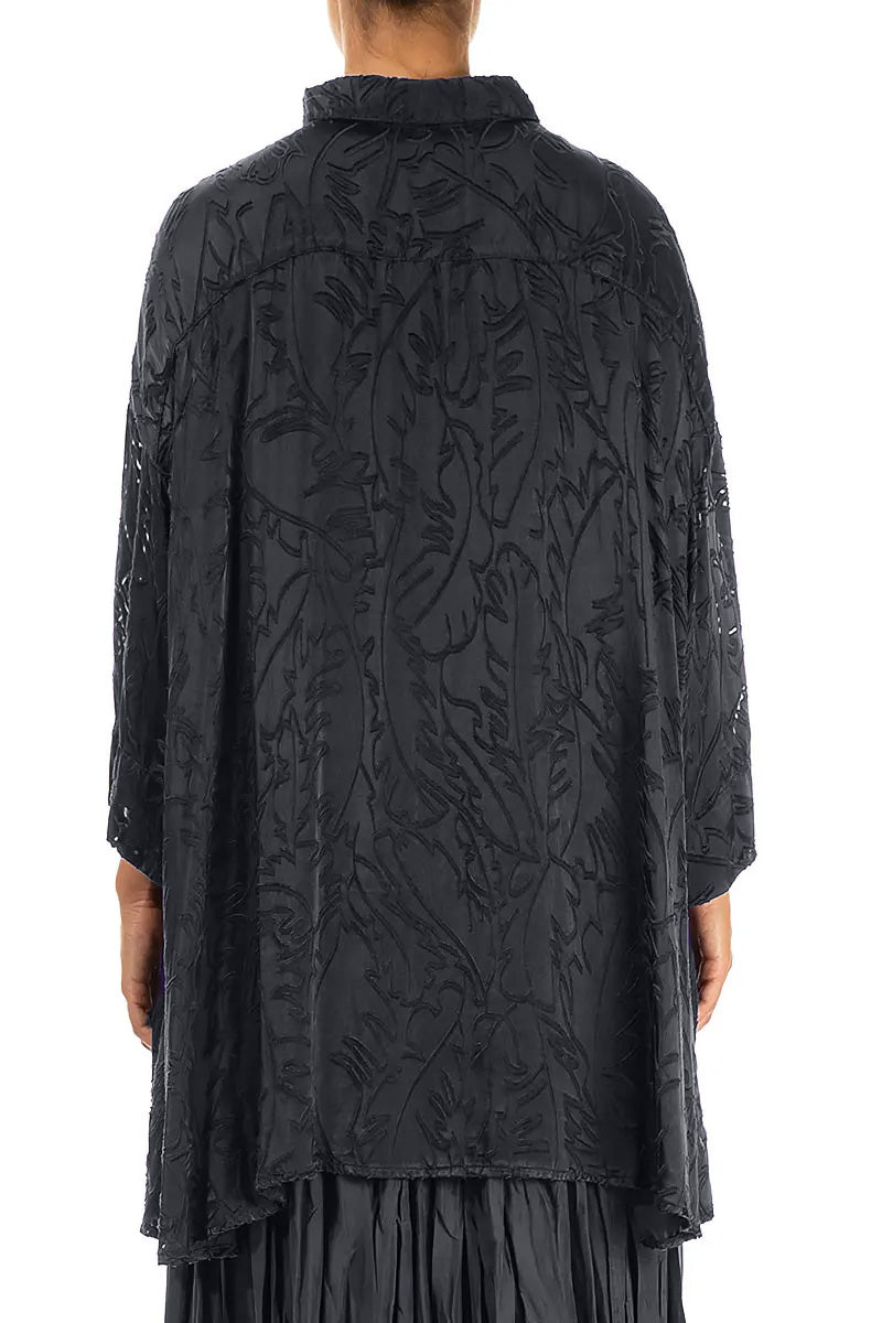 Loose Slate Devoré Feather Silk Shirt