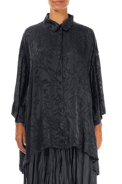 Loose Slate Devoré Feather Silk Shirt