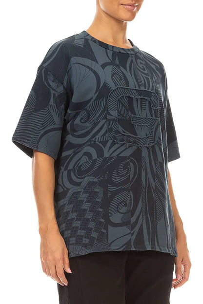 Loose Slate Orbit French Terry Cotton Blouse