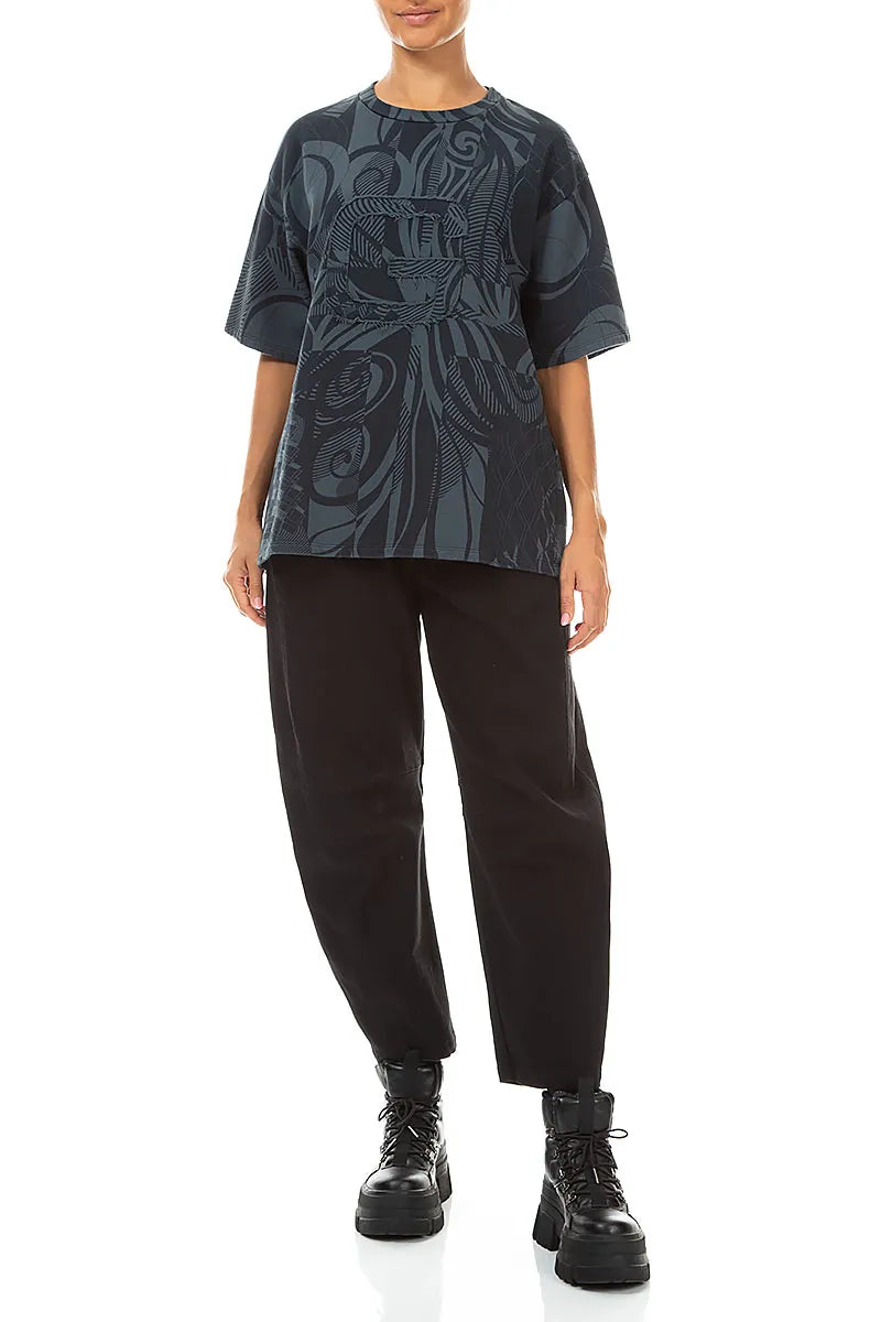 Loose Slate Orbit French Terry Cotton Blouse