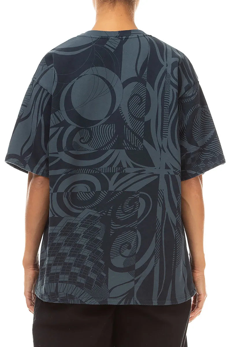 Loose Slate Orbit French Terry Cotton Blouse
