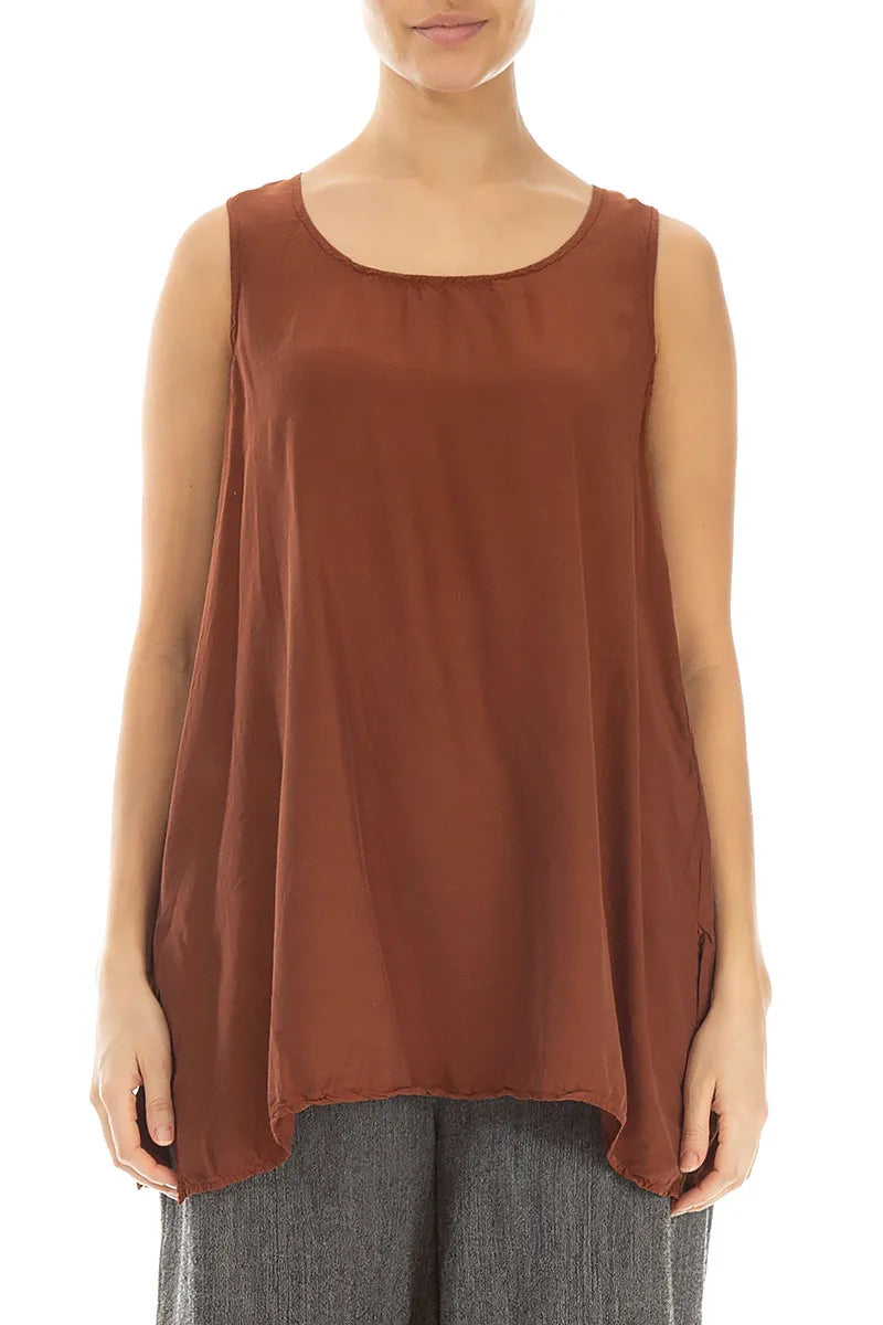 Loose Sleeveless Cinnamon Silk Bamboo Top