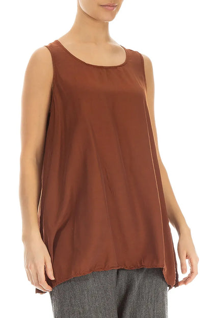 Loose Sleeveless Cinnamon Silk Bamboo Top