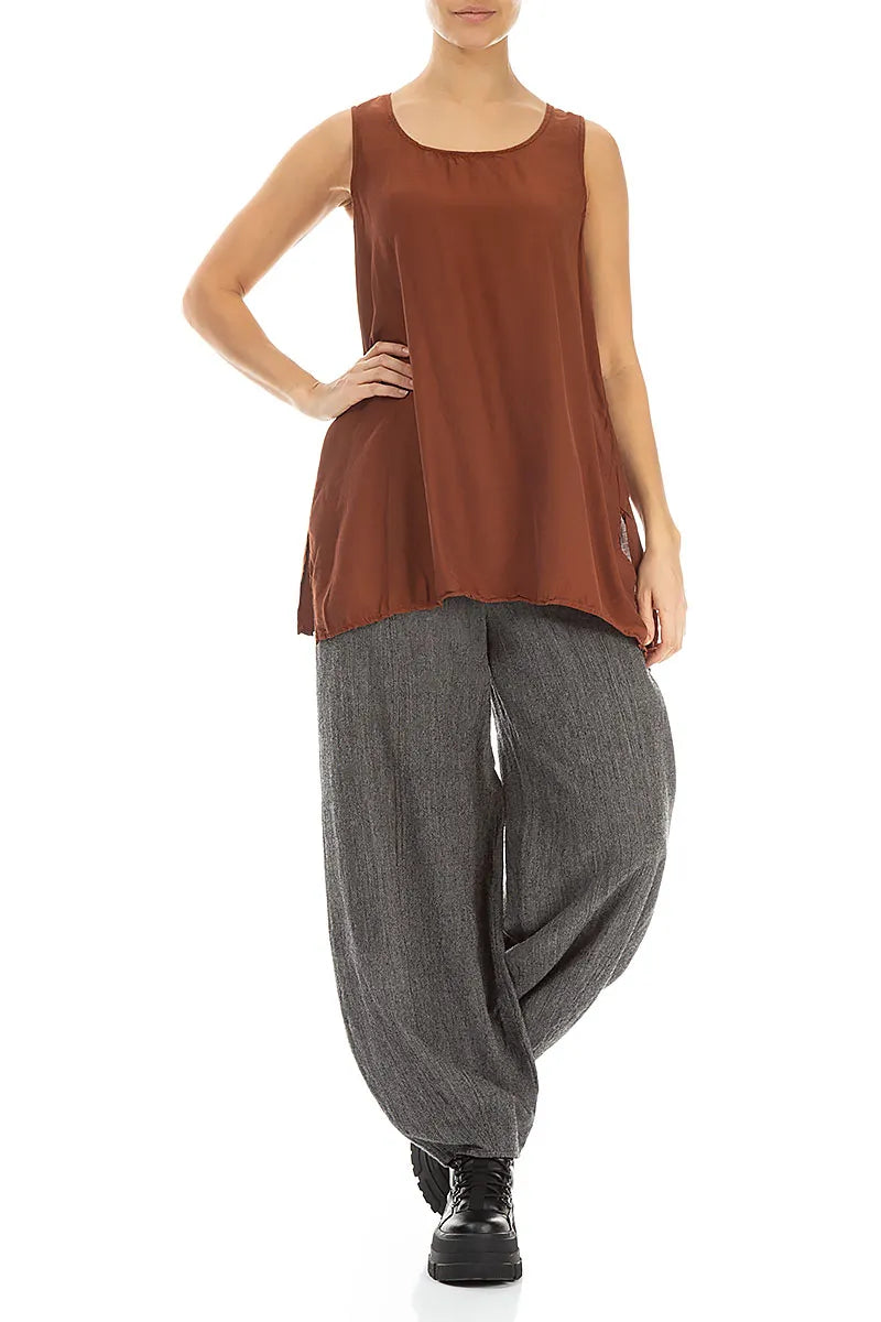 Loose Sleeveless Cinnamon Silk Bamboo Top