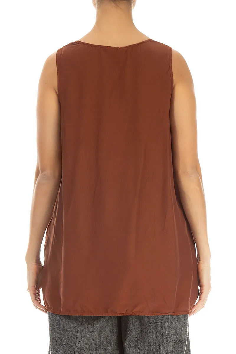 Loose Sleeveless Cinnamon Silk Bamboo Top