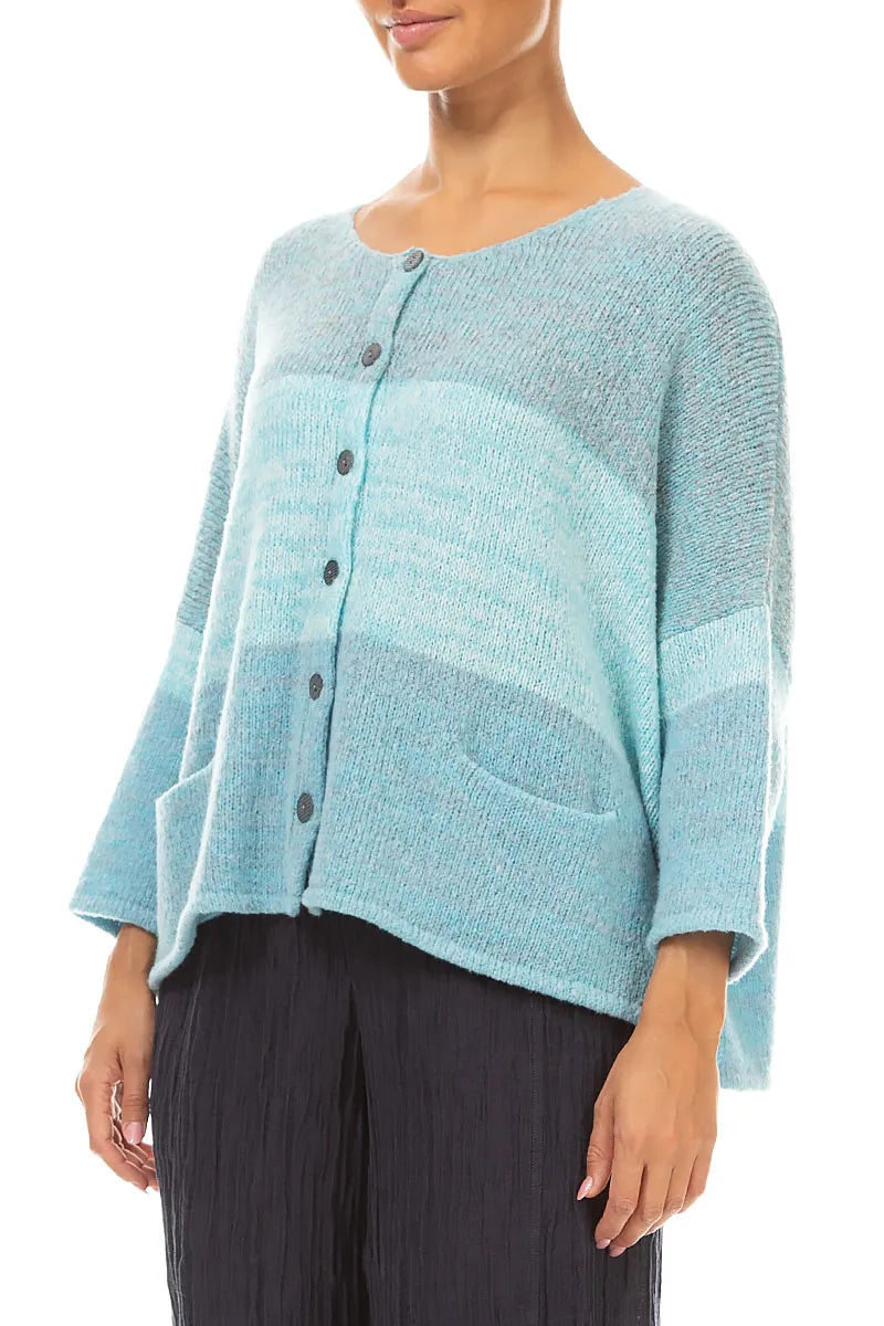 Loose Soft Turquoise Mélange Wool Cardigan 3