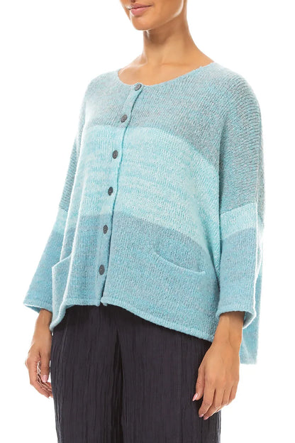 Loose Soft Turquoise Mélange Wool Cardigan 3