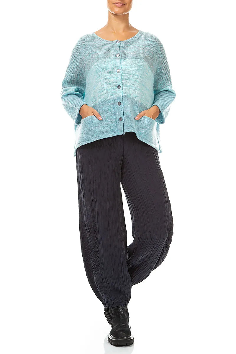 Loose Soft Turquoise Mélange Wool Cardigan 4