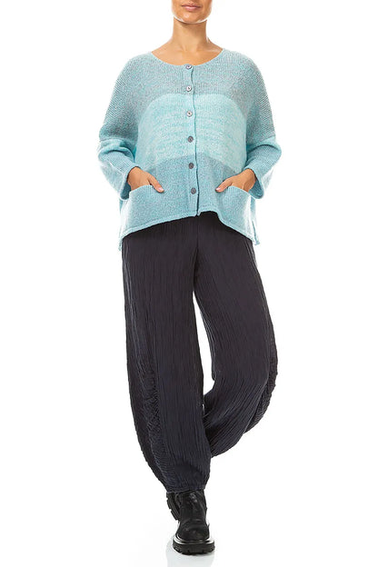 Loose Soft Turquoise Mélange Wool Cardigan 4