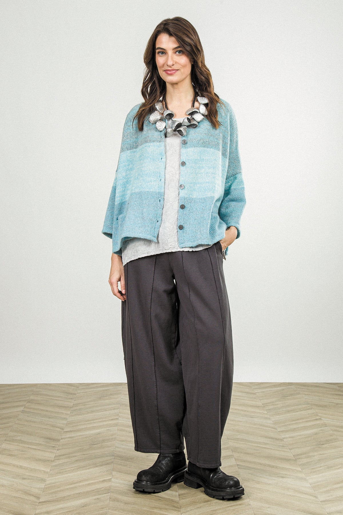 Loose Soft Turquoise Mélange Wool Cardigan 5